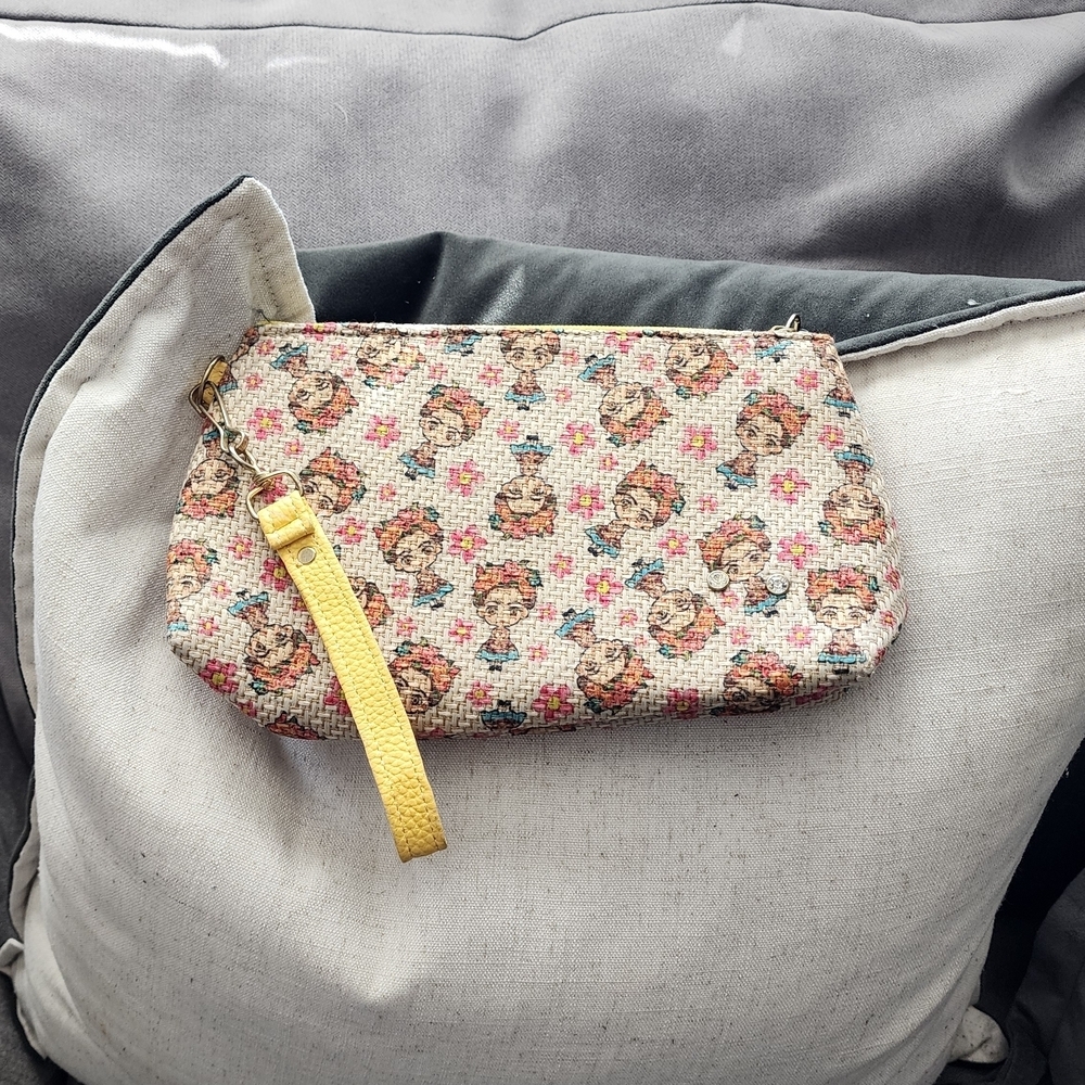 FRIDA Yellow Floral Cartoon Print Wristlet Clutch